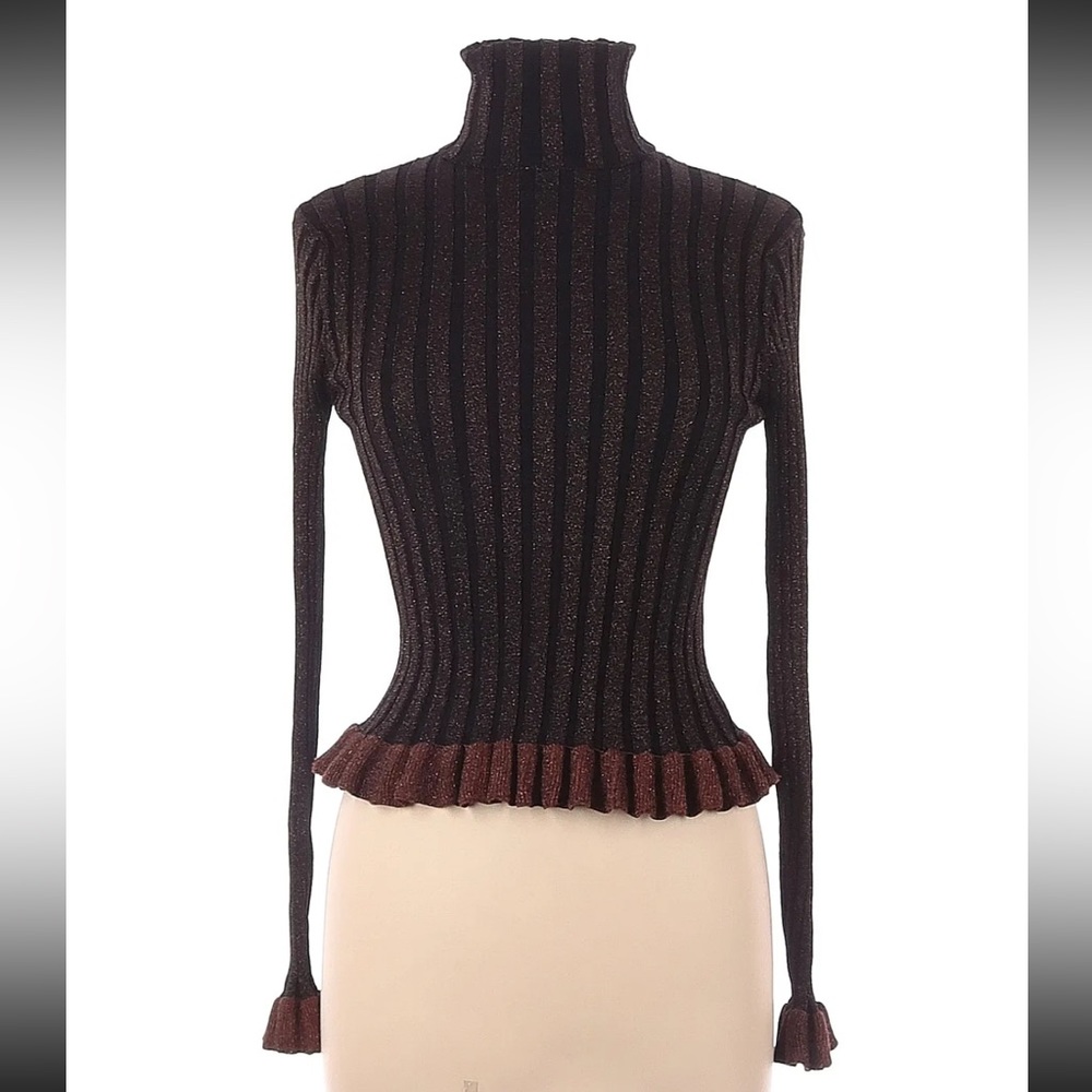 Zara Women Brown/Black Long Sleeve Turtleneck M - Picture 2 of 3